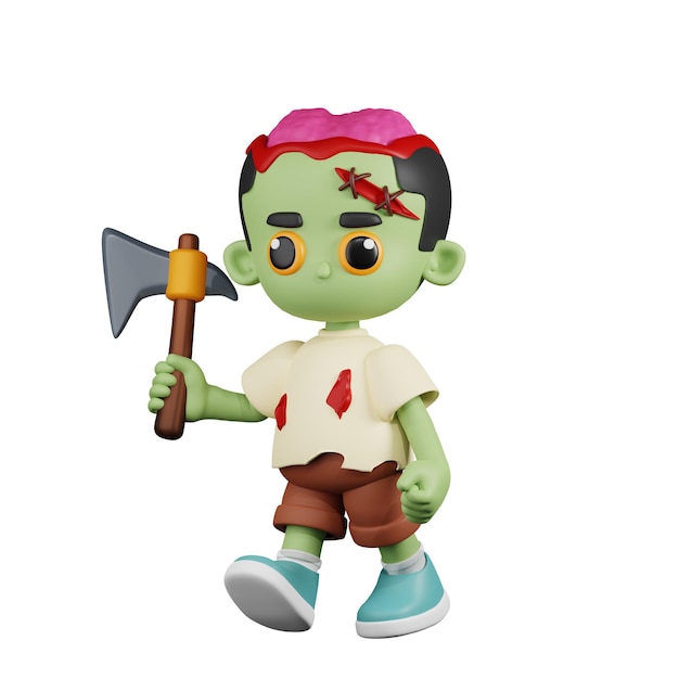 Zombie, Der Eine Große Axt 3d-Cartoon-Pose Hält