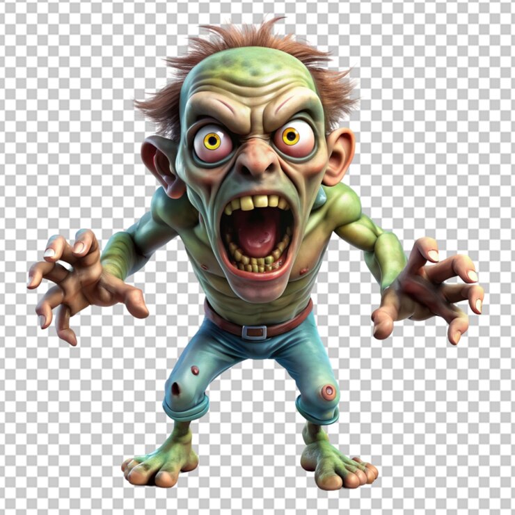 PSD zombie enojado estilo de dibujos animados 3d aislado fondo transparente