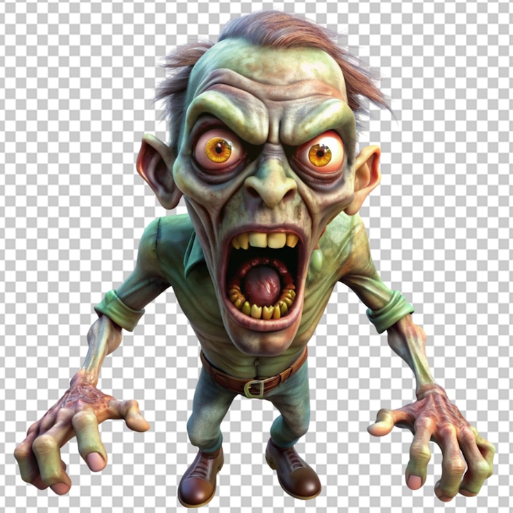 PSD zombie enojado estilo de dibujos animados 3d aislado fondo transparente