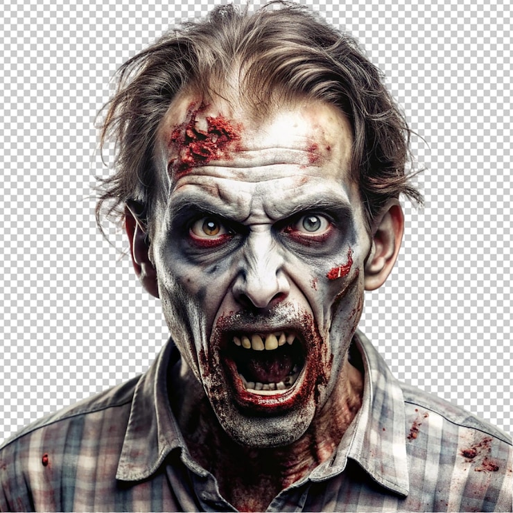 PSD zombie en un fondo transparente