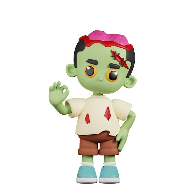 Zombie gibt Ok-Zeichen 3D-Cartoon-Pose
