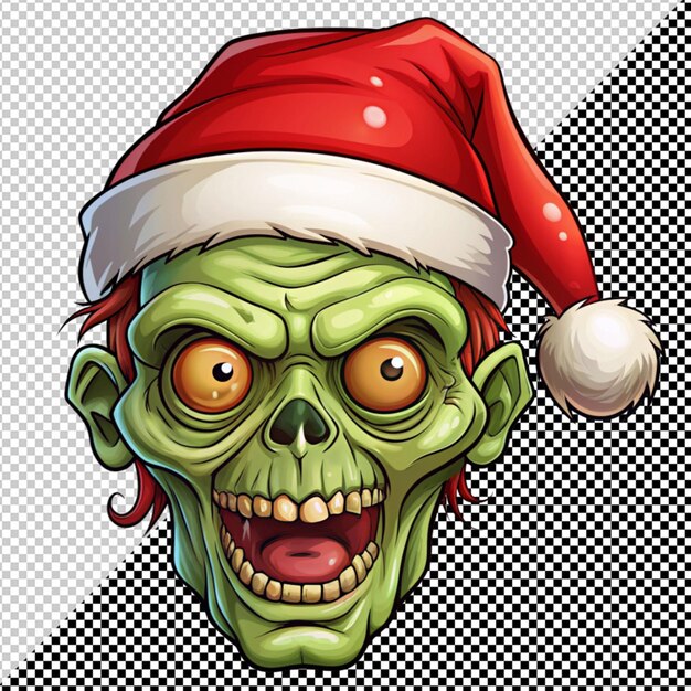 PSD zombie-kopf in rotem weihnachtsmannshut auf durchsichtigem hintergrund