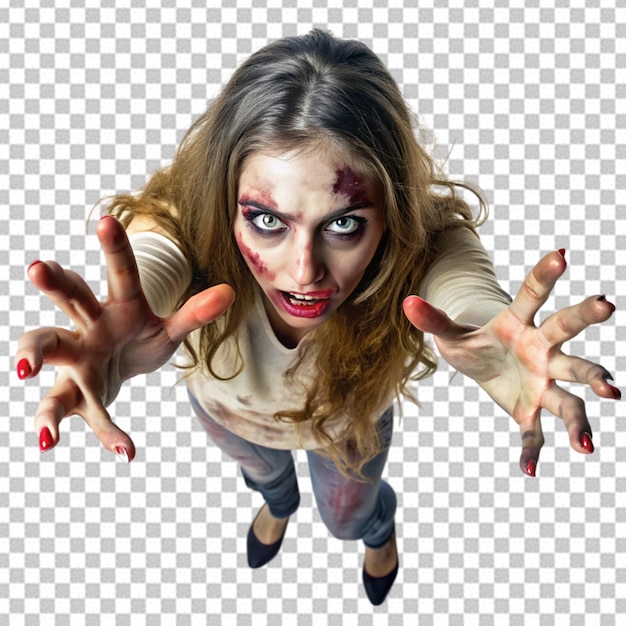 Zombie con piel en descomposición y brazos extendidos