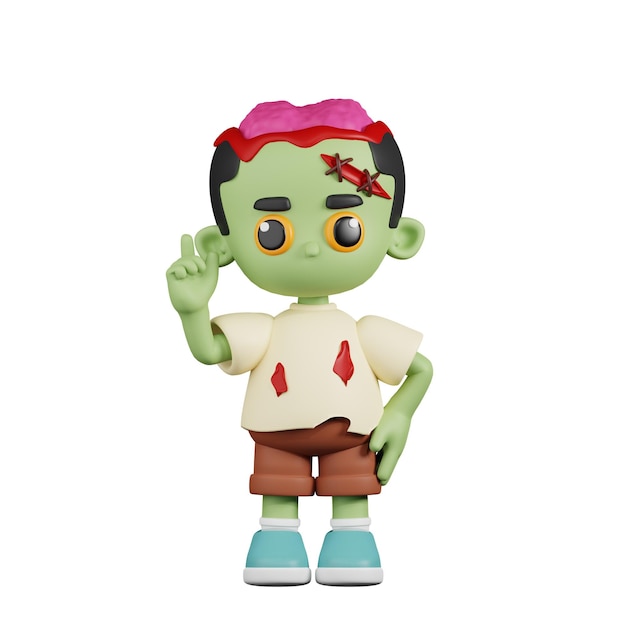Zombie pointant vers le haut tout en tenant la pose de dessin animé 3D de Cotton Candy