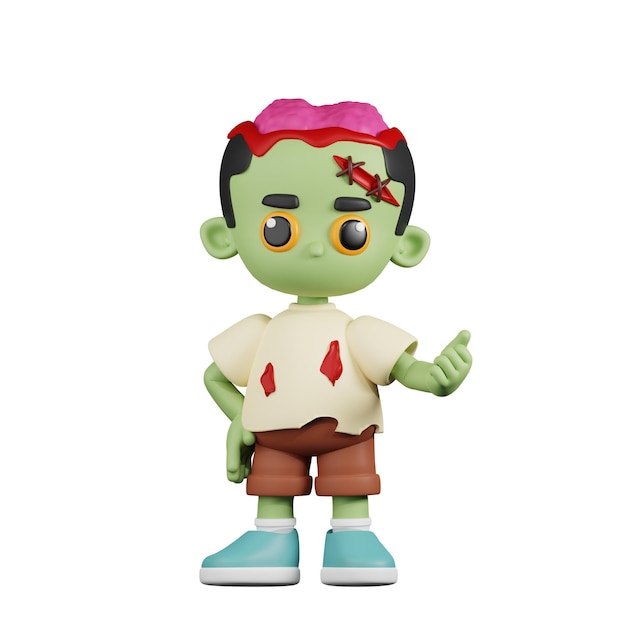 Zombie zeigt auf die nächste 3D-Cartoon-Pose