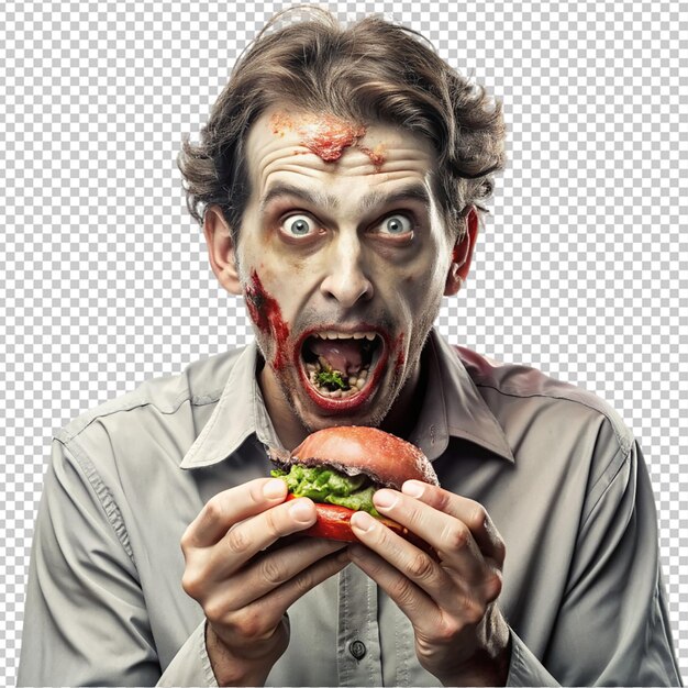 zombies de buen corazón compartiendo o comiendo comida en un fondo transparente