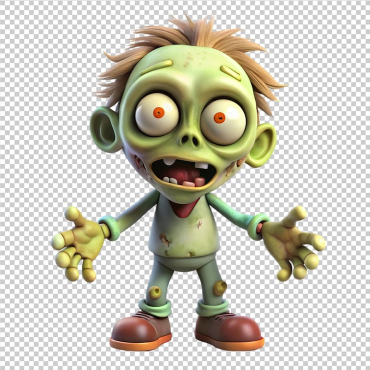 PSD zombies de dibujos animados en 3d sobre un fondo transparente