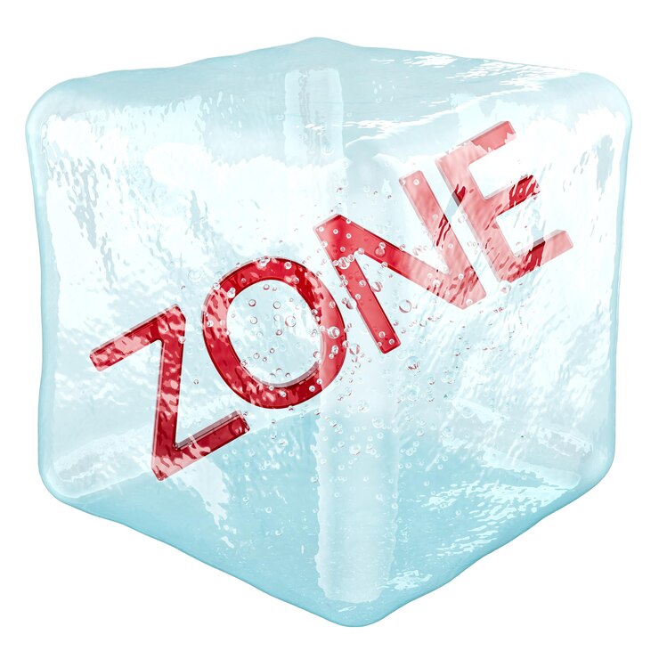 PSD zona de palabras congelada dentro del cubo de hielo renderización 3d aislada en fondo transparente