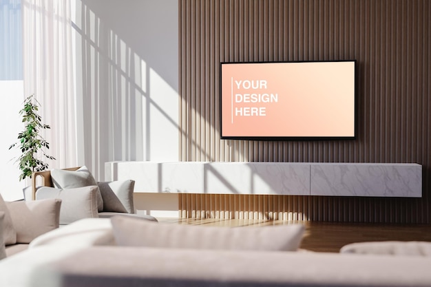 Zona TV moderna con pannelli in legno
