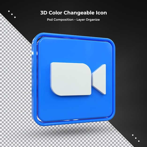 Zoom 3d social media icon colorido brillante 3d icon concepto 3d rendering