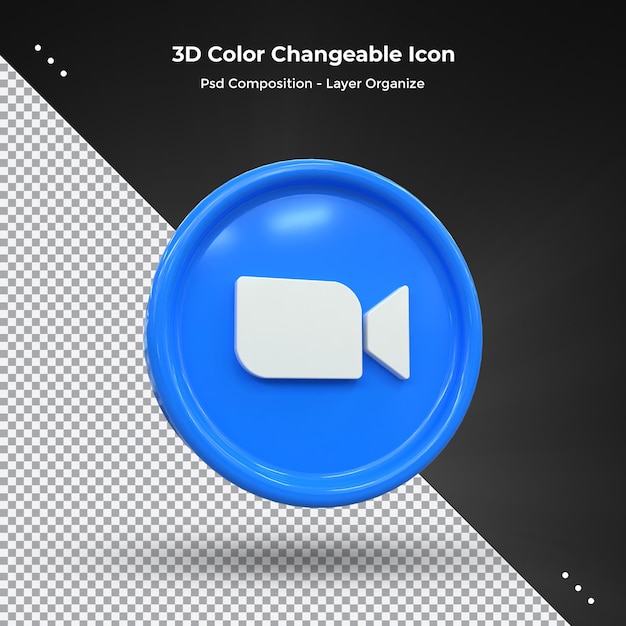 Zoom app 3d social media icon conceito de ícone 3d brilhante colorido renderização em 3d