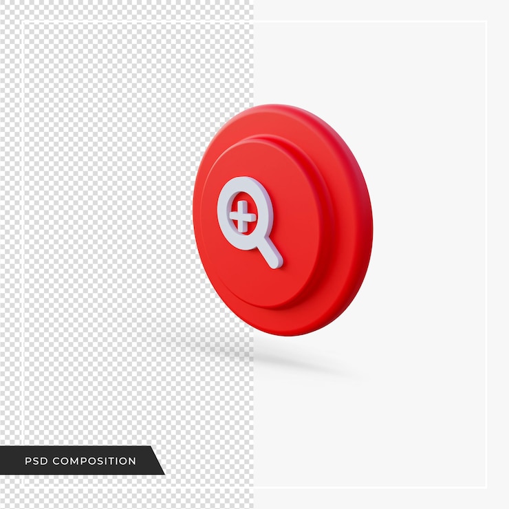 PSD zoom in red icon in 3d rendering