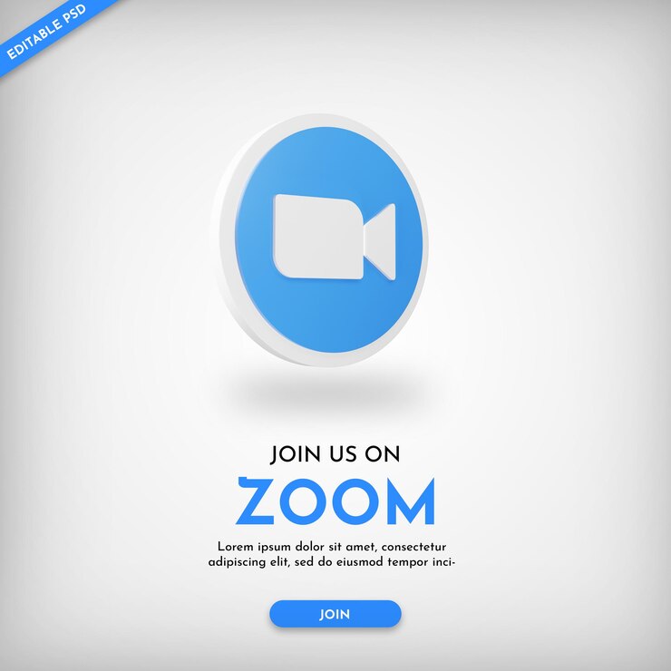 PSD zoom invitar plantilla de banner con icono 3d