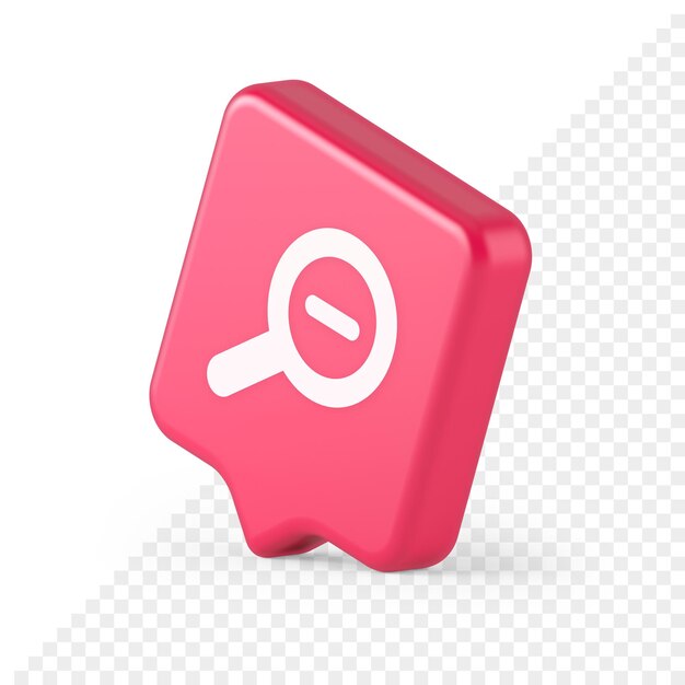 zoom out magnifying glass button optical internet search discovery monitoring 3d speech bubble icon