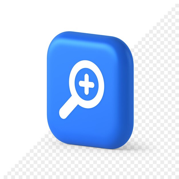 Zoom Suche Cyberspace Informationsschaltfläche Entdeckung Lupe plus realistisches isometrisches 3D-Symbol