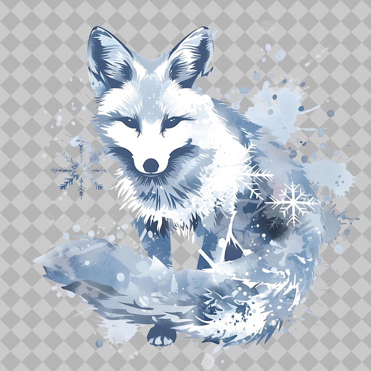 PSD el zorro ártico dentro de una silueta de copo de nieve tundra ambientada en una nieve acuarela png colecciones de vida silvestre
