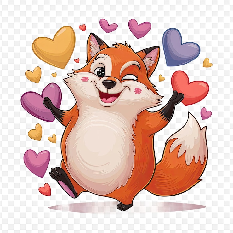 PSD un zorro con un corazón en su pecho y un corazón en el medio
