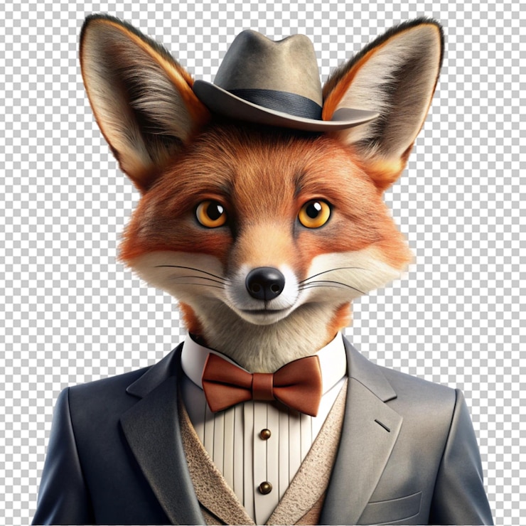 PSD un zorro elegante vestido como una película clásica