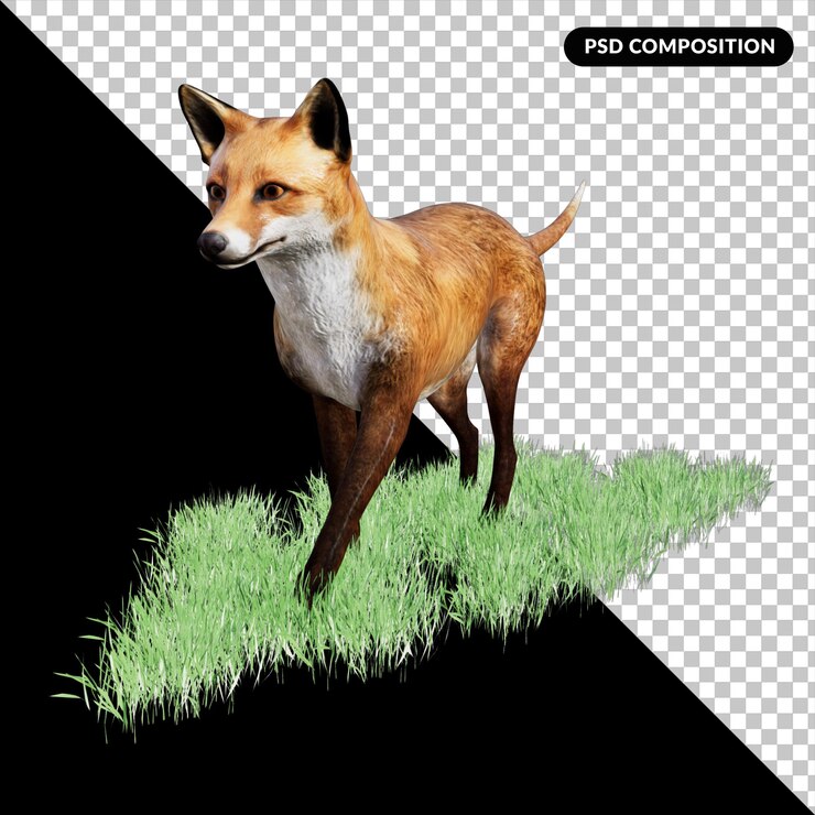 PSD zorro rojo vulpes aislado renderizado 3d