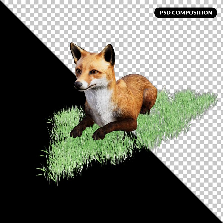 PSD zorro rojo vulpes aislado renderizado 3d
