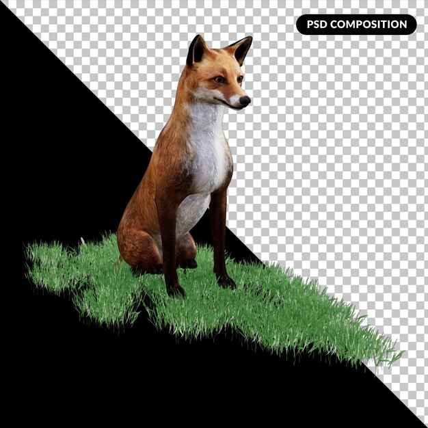 PSD zorro rojo vulpes aislado renderizado 3d