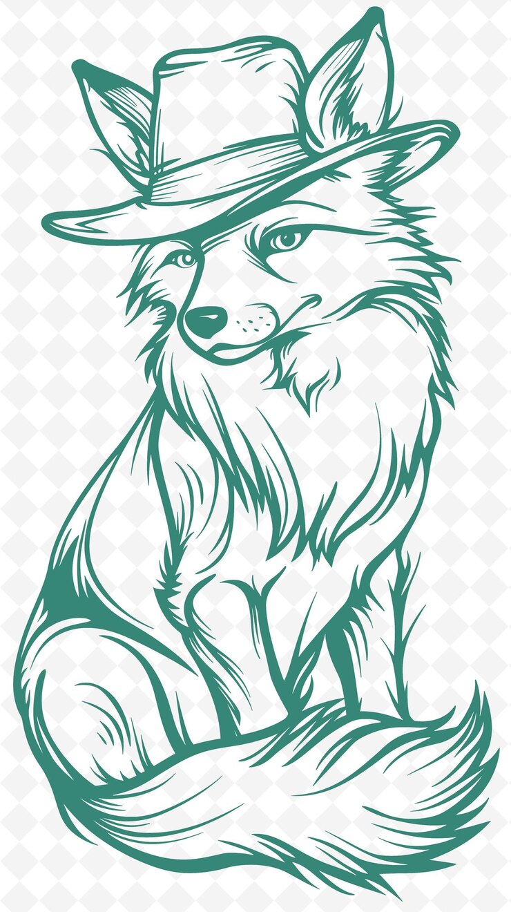 PSD el zorro con un sombrero de detective y una expresión astuta poster des animals sketch art colecciones vectoriales