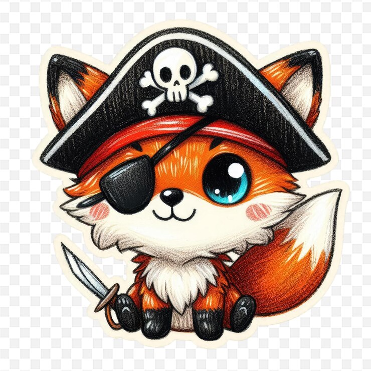 PSD un zorro con un sombrero de pirata y un sombreiro de pirata