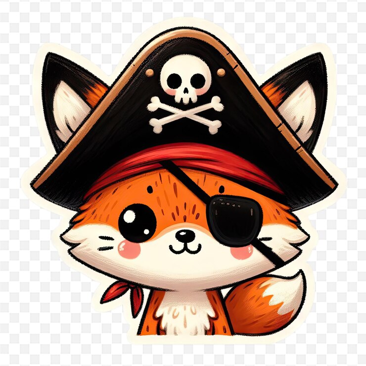 PSD un zorro con un sombrero de pirata y un sombreiro de pirata