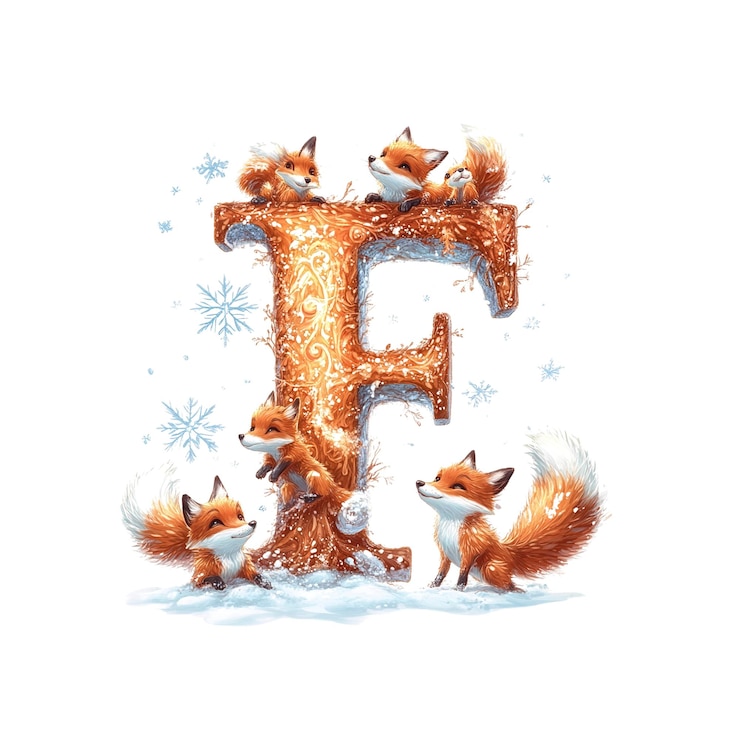 PSD los zorros festivos adornan una letra f nevada
