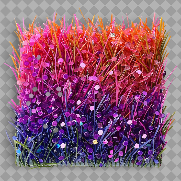 PSD zoysia jamur con coloridas gemas de vidrio y hierba mezclada púrpura png telón de fondo de textura verde