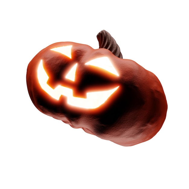 Zucca arancione di halloween con occhi luminosi incandescenti 3d rendering