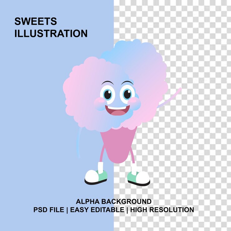 PSD zuckerwatte-charakterillustration