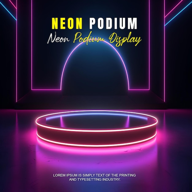 Zukunftsorientierte Podium-Ausstellung Mockup Produktpräsentation mit Neonlicht-Szene Produkt-Dispaly