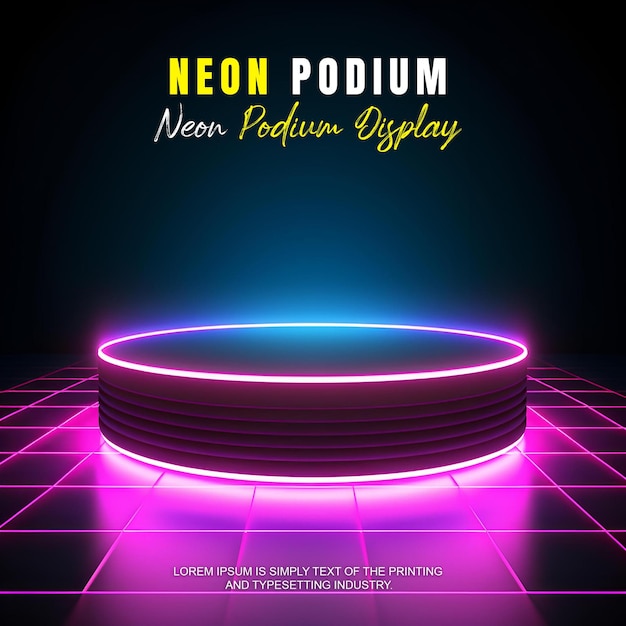 Zukunftsorientierte Podium-Ausstellung Mockup Produktpräsentation mit Neonlicht-Szene Produkt-Dispaly