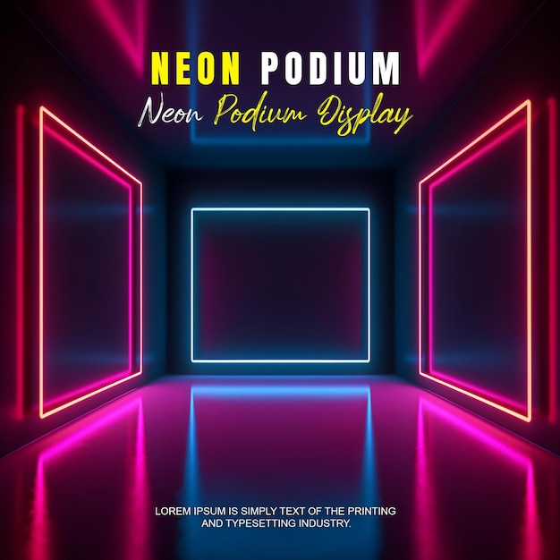 Zukunftsorientierte Podium-Ausstellung Mockup Produktpräsentation mit Neonlicht-Szene Produkt-Dispaly