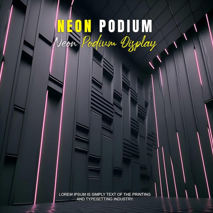 PSD zukunftsorientierte podium-ausstellung mockup produktpräsentation mit neonlicht-szene produkt-dispaly