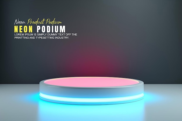 PSD zukunftsorientierte podium-ausstellung mockup produktpräsentation mit neonlicht-szene produkt-dispaly