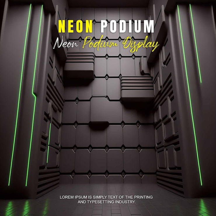 PSD zukunftsorientierte podium-ausstellung mockup produktpräsentation mit neonlicht-szene produkt-dispaly