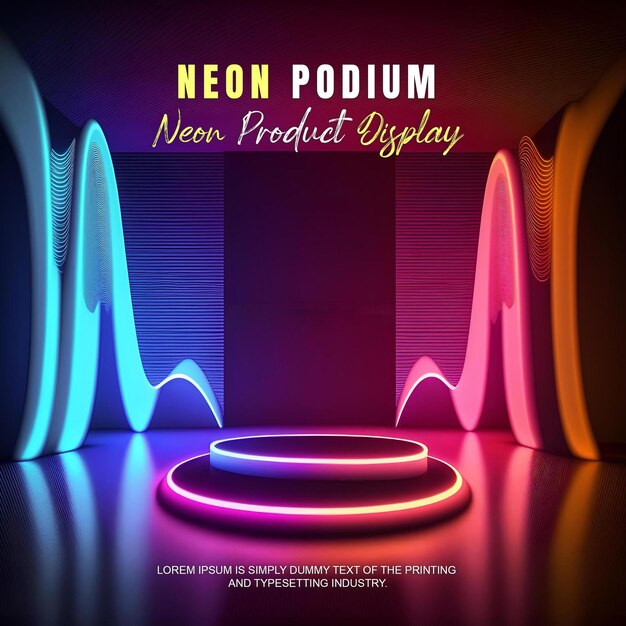 PSD zukunftsorientierte podium-ausstellung mockup produktpräsentation mit neonlicht-szene produkt-dispaly