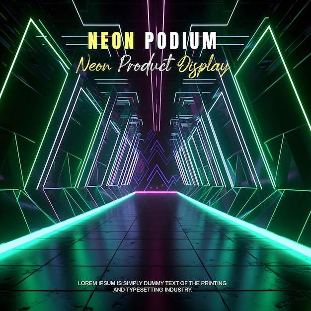 Zukunftsorientierte Podium-Ausstellung Mockup Produktpräsentation mit Neonlicht-Szene Produkt-Dispaly