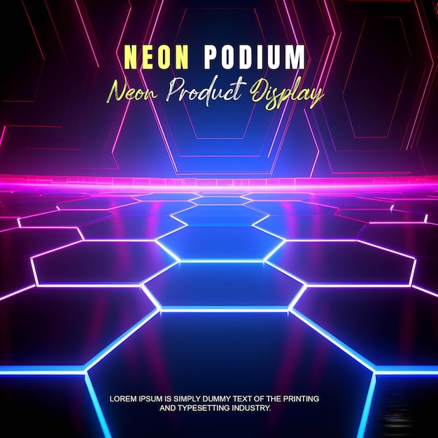 Zukunftsorientierte Podium-Ausstellung Mockup Produktpräsentation mit Neonlicht-Szene Produkt-Dispaly