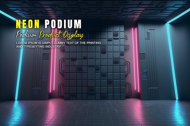 Zukunftsorientierte Podium-Ausstellung Mockup Produktpräsentation mit Neonlicht-Szene Produkt-Dispaly