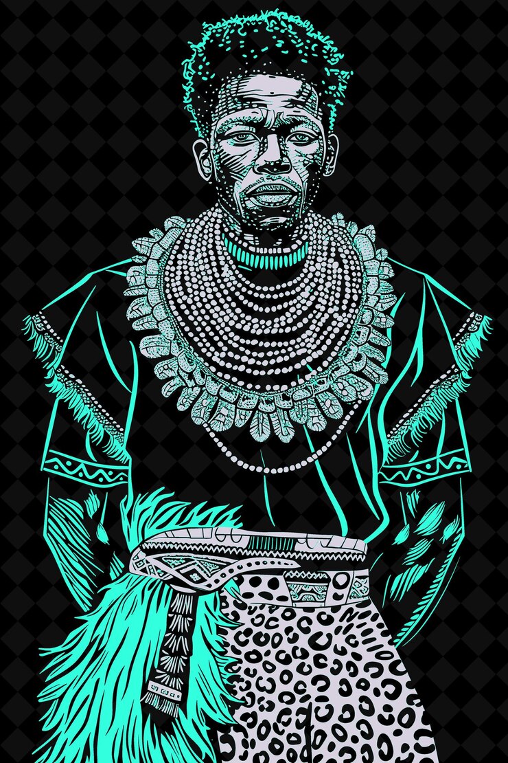 PSD zulu man portrait wearing a traditional leopard skin skirt a vivid color design png collections