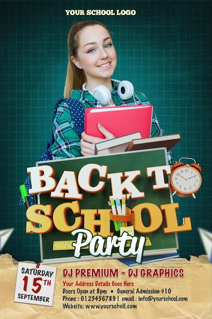 Zurück zu schule-flyer-party-vorlage