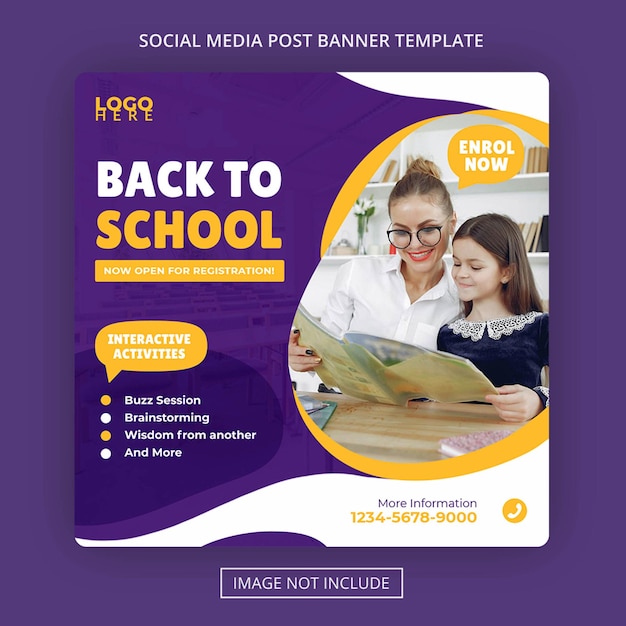 Zurück zur Schulaufnahme Bildungsgebühren Einrichtungen und Aktivitäten Social Media Post Web-Banner-Vorlage
