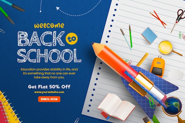 Zurück zur Schule Verkauf Social Media Banner Design Vorlage