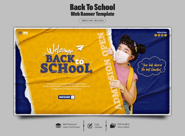 Zurück zur schule-web-banner-vorlage premium psd