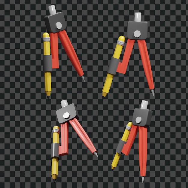 Zurück zur Schulvorbereitung Bildung 3D-Render-Symbol Kompass Jangka Bleistift