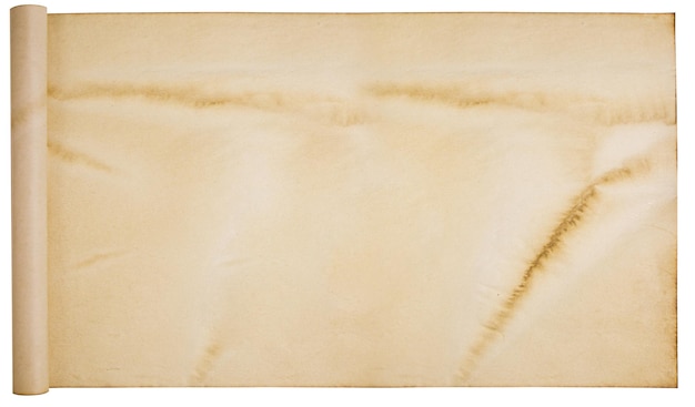 Zurückgewonnenes Retro-Papier Monuskripte Rauer alter Mann Alte Schriftrolle Retro-historische Papiere Schriftrollen zerknittertes Papier auf einem leeren Hintergrund