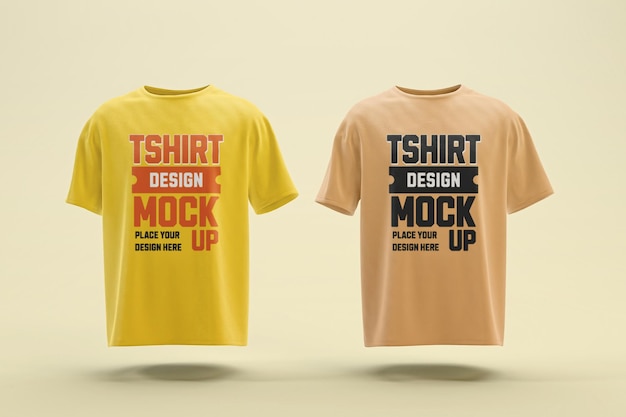 Zwei 3D-Rendered-Frontview-T-Shirt-Mockup-Design-Vorlage